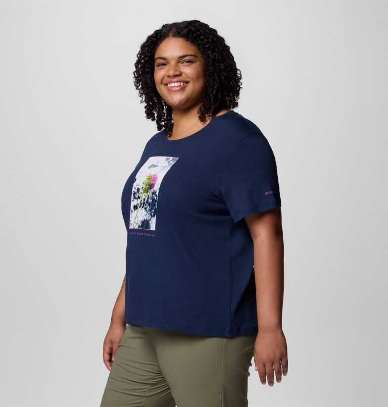 Women's Ruby Springs Graphic Scoop Neck Short Sleeve Shirt - Plus Size, Color: Collegiate Navy, Wanderlust Floral, image 3