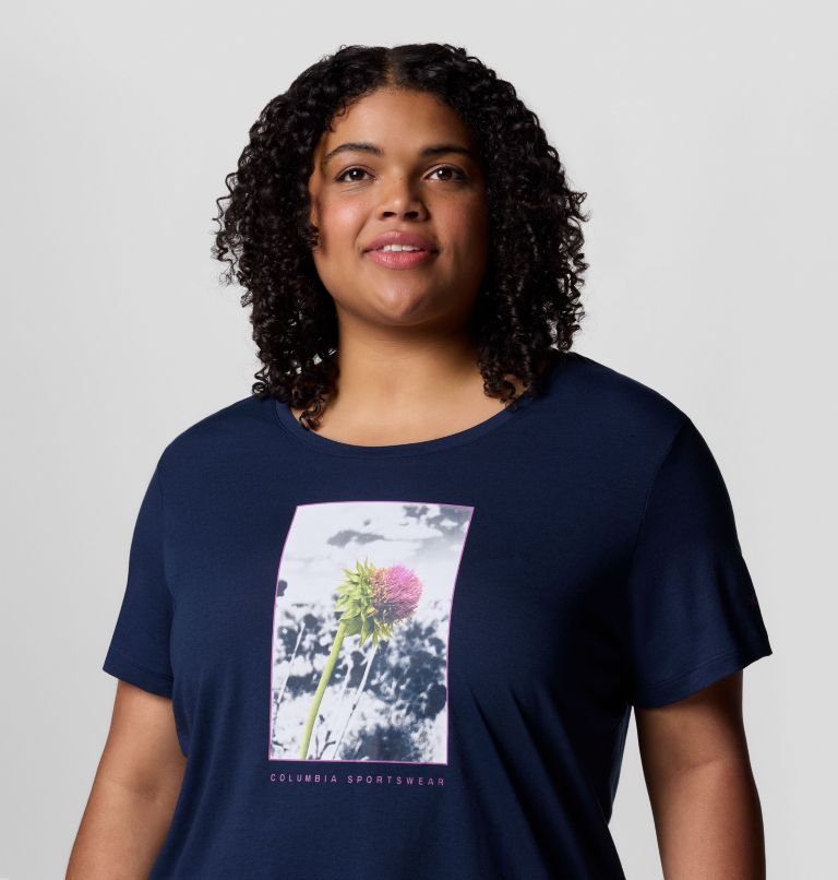 Women's Ruby Springs Graphic Scoop Neck Short Sleeve Shirt - Plus Size, Color: Collegiate Navy, Wanderlust Floral, image 4