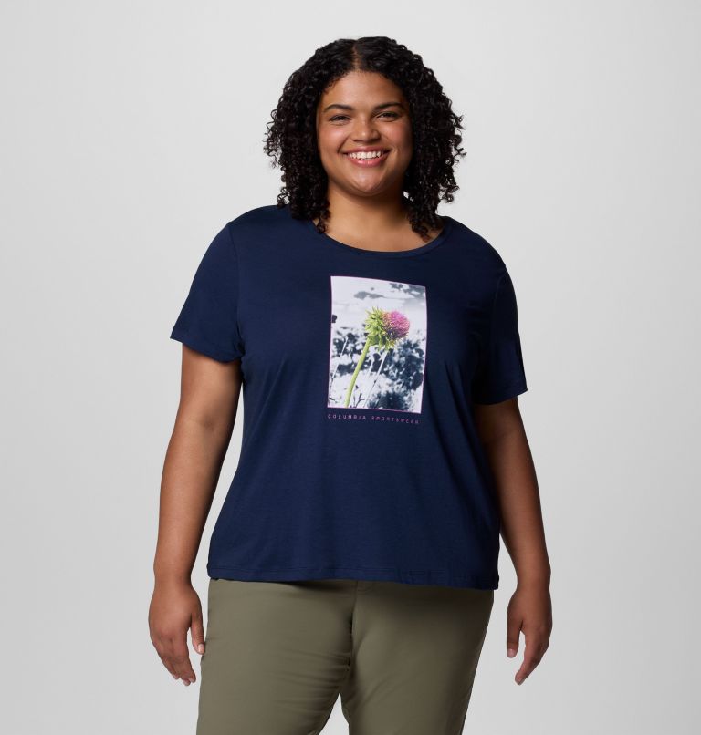 Women's Ruby Springs Graphic Scoop Neck Short Sleeve Shirt - Plus Size, Color: Collegiate Navy, Wanderlust Floral, image 1