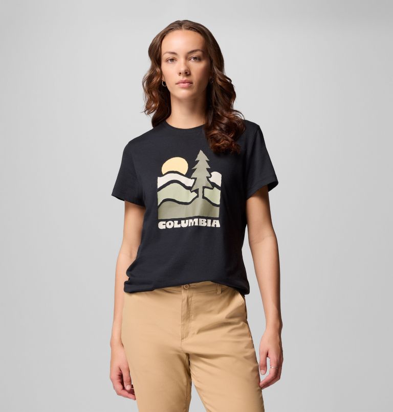 Women's Ruby Springs Graphic Fitted Short Sleeve Shirt, Color: Black, Get Hiked, image 1
