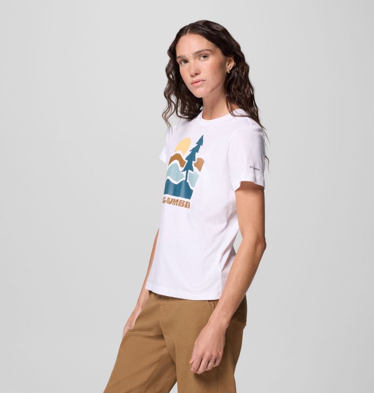 Women's Ruby Springs Graphic Fitted Short Sleeve Shirt, Color: White, Get Hiked, image 4