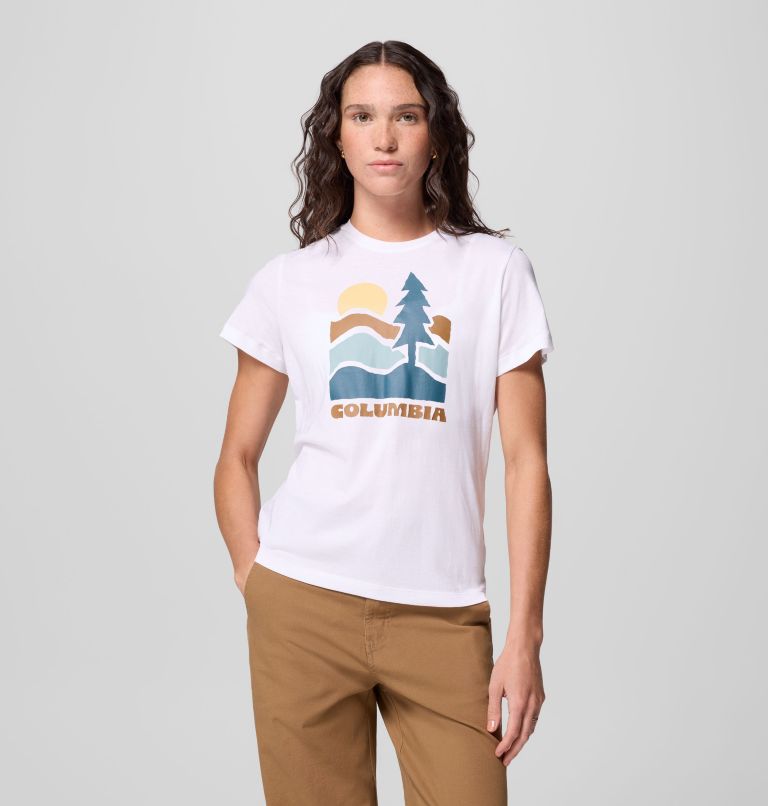 Women's Ruby Springs Graphic Fitted Short Sleeve Shirt, Color: White, Get Hiked, image 1