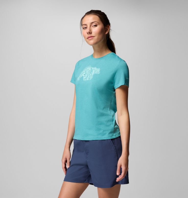 Women's Ruby Springs Graphic Fitted T-Shirt, Color: Teal, Bearly Swirl, image 3