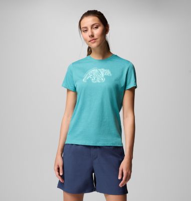 Women's Ruby Springs Graphic Fitted T-Shirt, Color: Teal, Bearly Swirl, image 15