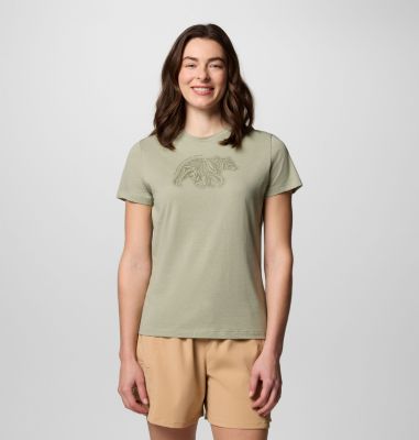 Women's Ruby Springs Graphic Fitted T-Shirt, Color: Safari, Bearly Swirl, image 21