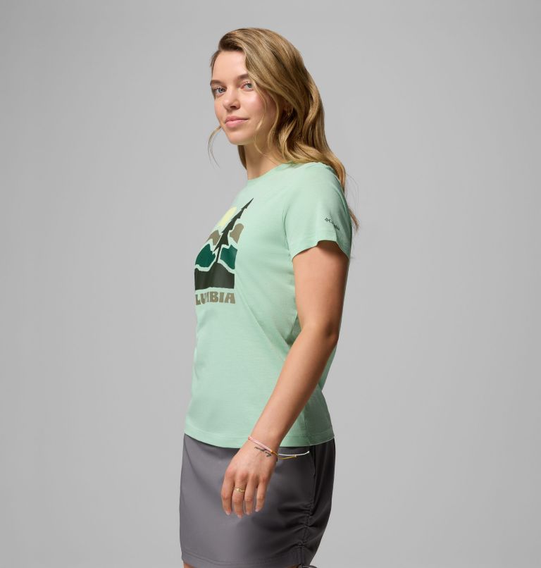 Women's Ruby Springs Graphic Fitted T-Shirt, Color: New Mint, Get Hiked, image 4