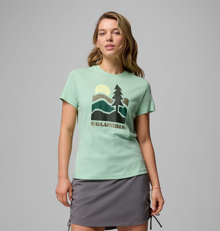 Women's Ruby Springs Graphic Fitted T-Shirt, Color: New Mint, Get Hiked, image 1