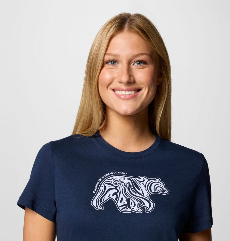 Women's Ruby Springs Graphic Fitted Technical T-Shirt, Color: Collegiate Navy, Bearly Swirl, image 4