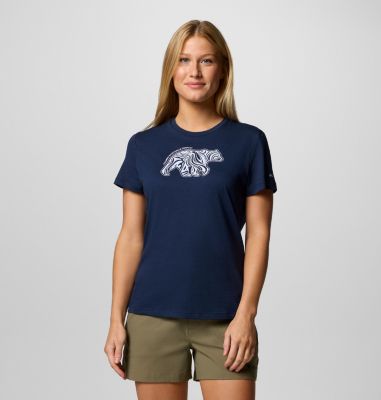 Women's Ruby Springs Graphic Fitted T-Shirt, Color: Collegiate Navy, Bearly Swirl, image 1