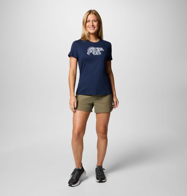 Women's Ruby Springs Graphic Fitted Technical T-Shirt, Color: Collegiate Navy, Bearly Swirl, image 5