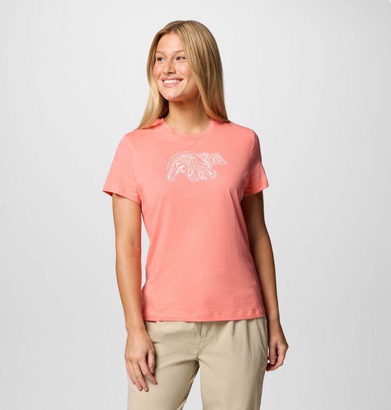 Women's Ruby Springs Graphic Fitted Technical T-Shirt, Color: Alpenglow, Bearly Swirl, image 1