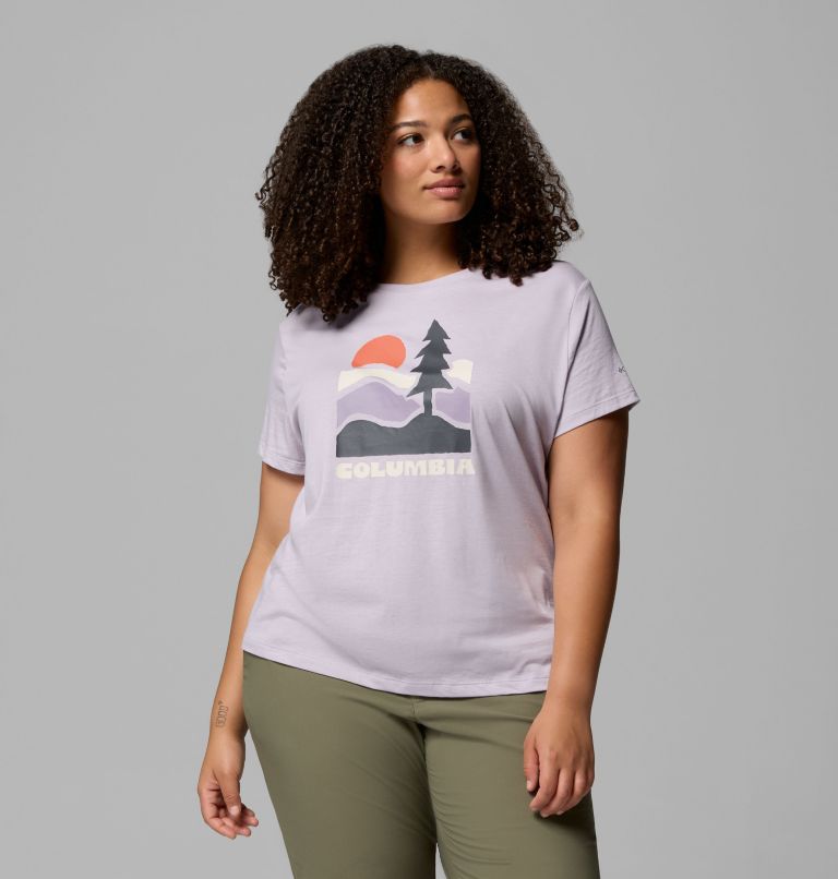 Women's Ruby Springs Graphic Fitted Short Sleeve Shirt - Plus Size, Color: Lavender Pearl, Get Hiked, image 1