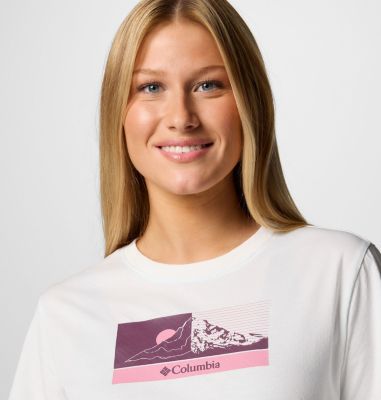 Women's Delta Drift Graphic Technical T-Shirt, Color: Sea Salt, Linear Peakscape, image 4