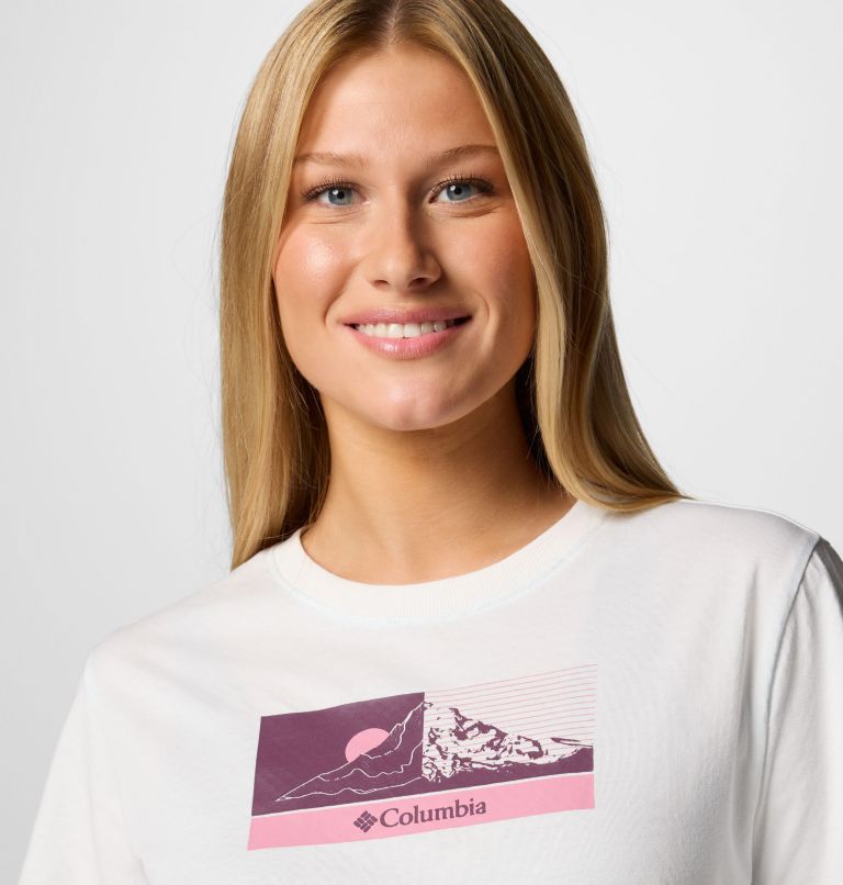 Camiseta técnica con estampado Delta Drift para mujer, Color: Sea Salt, Linear Peakscape, image 4