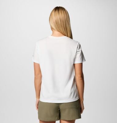 Women's Delta Drift Graphic Technical T-Shirt, Color: Sea Salt, Linear Peakscape, image 2