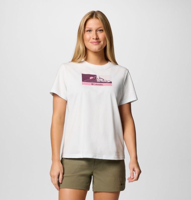 Camiseta técnica con estampado Delta Drift para mujer, Color: Sea Salt, Linear Peakscape, image 1