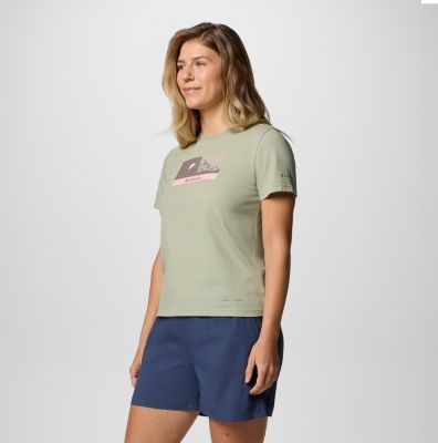 Women's Delta Drift Graphic Technical T-Shirt, Color: Safari, Linear Peakscape, image 7