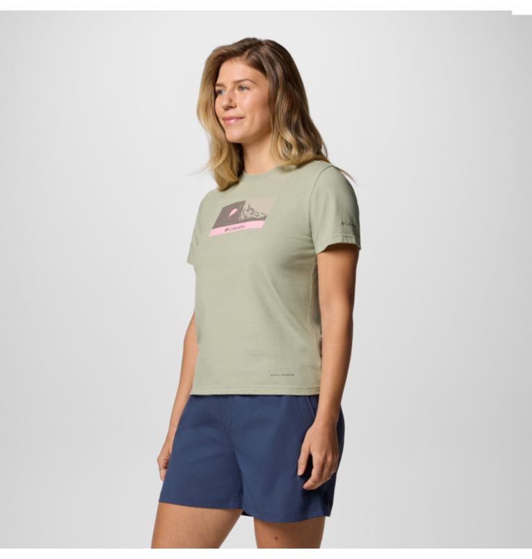 Camiseta técnica con estampado Delta Drift para mujer, Color: Safari, Linear Peakscape, image 3