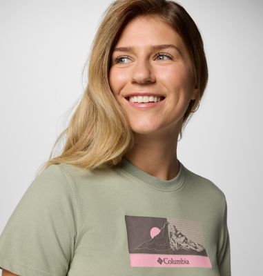 Women's Delta Drift Graphic Technical T-Shirt, Color: Safari, Linear Peakscape, image 8