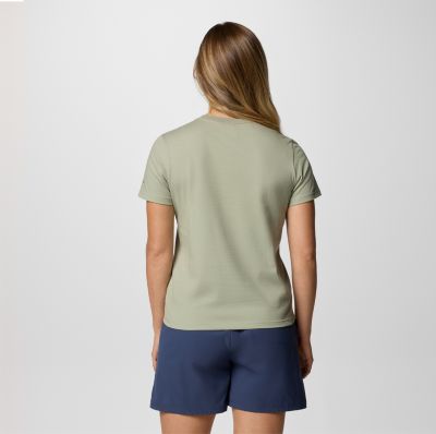 Women's Delta Drift Graphic Technical T-Shirt, Color: Safari, Linear Peakscape, image 6