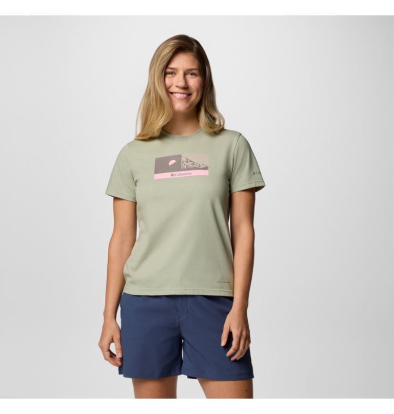 Camiseta técnica con estampado Delta Drift para mujer, Color: Safari, Linear Peakscape, image 1