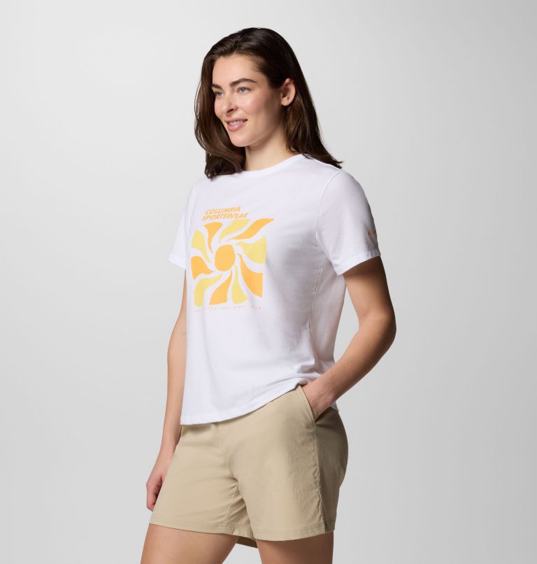 Women's Sun Trek III Graphic Technical T-Shirt, Color: White, Wavy Rays, image 3
