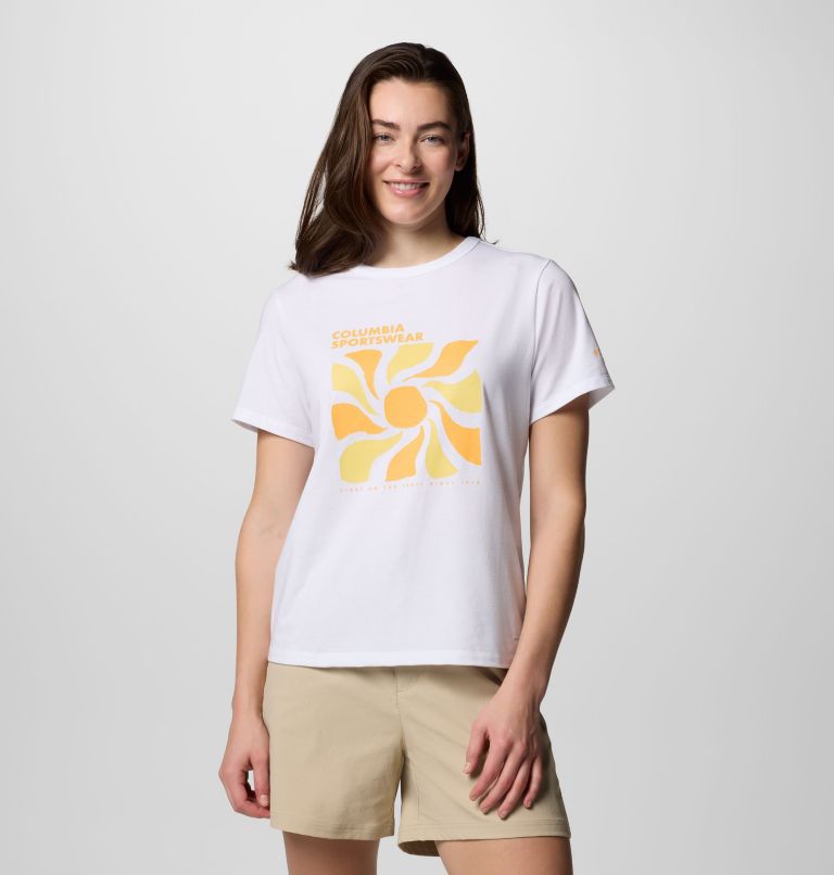 Women's Sun Trek III Graphic Technical T-Shirt, Color: White, Wavy Rays, image 1