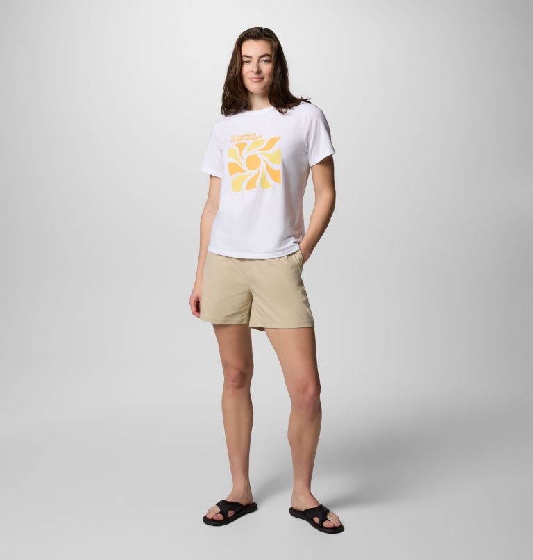 Women's Sun Trek III Graphic Technical T-Shirt, Color: White, Wavy Rays, image 5