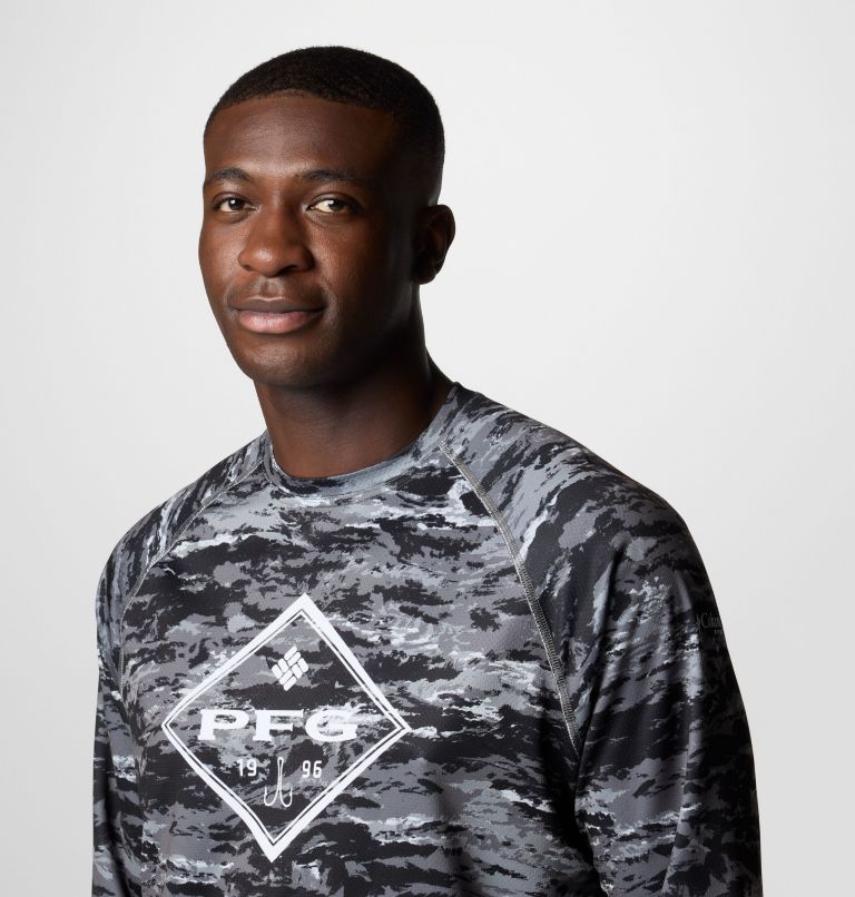 Men's PFG Super Solar Stream Graphic Long Sleeve Shirt, Color: Black Sumi Camo, image 5