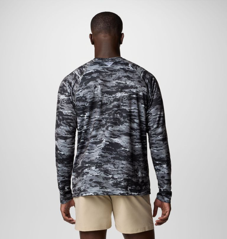 Men's PFG Super Solar Stream Graphic Long Sleeve Shirt, Color: Black Sumi Camo, image 3
