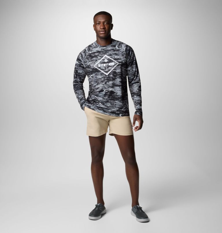 Men's PFG Super Solar Stream Graphic Long Sleeve Shirt, Color: Black Sumi Camo, image 2