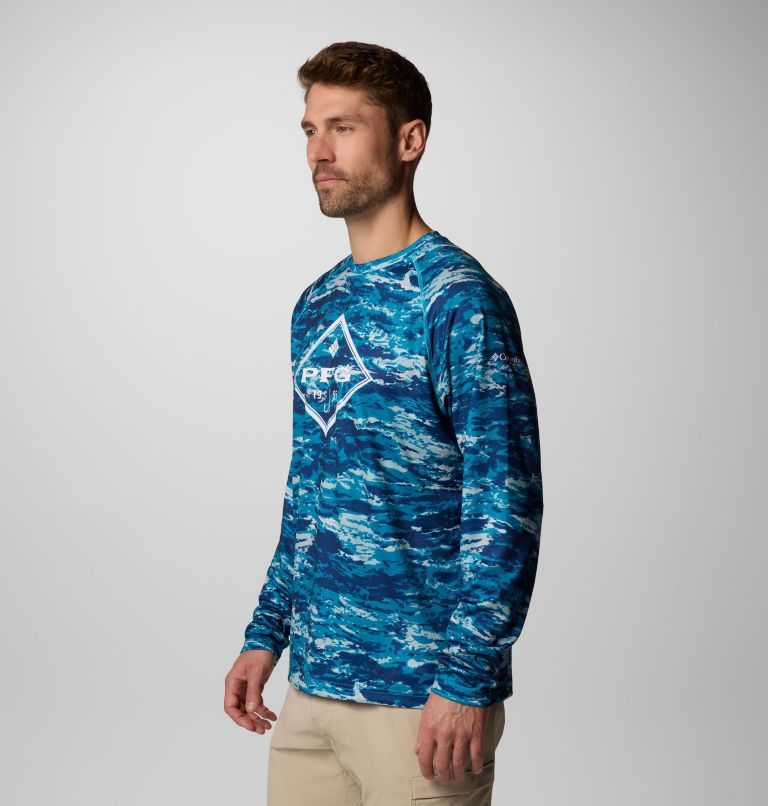 Men's PFG Super Solar Stream Graphic Long Sleeve Shirt, Color: Blue Echo Sumi Camo, image 4