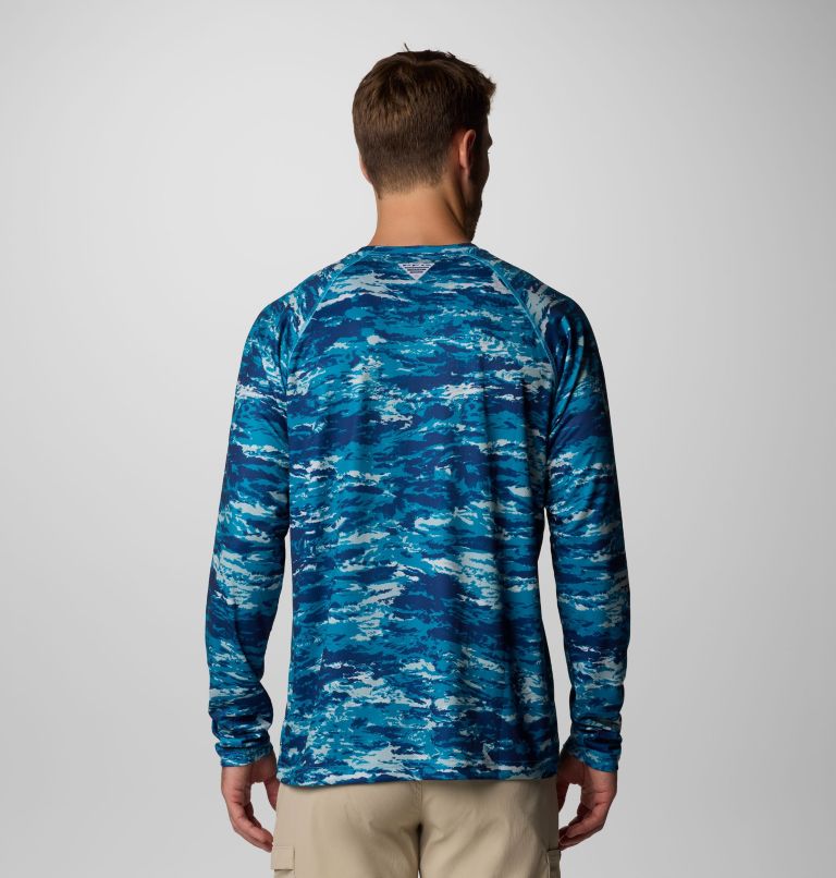 Men's PFG Super Solar Stream Graphic Long Sleeve Shirt, Color: Blue Echo Sumi Camo, image 3