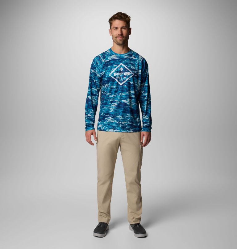 Men's PFG Super Solar Stream Graphic Long Sleeve Shirt, Color: Blue Echo Sumi Camo, image 2