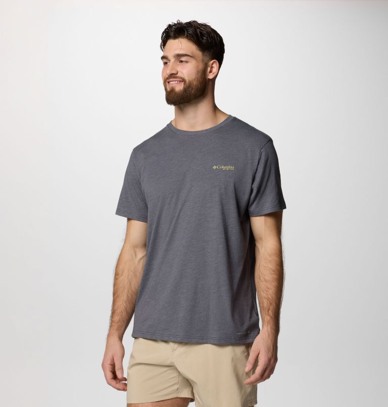Men's PFG Uncharted Graphic Technical T-Shirt, Color: Shark Heather, PFG Swamp Shack, image 3