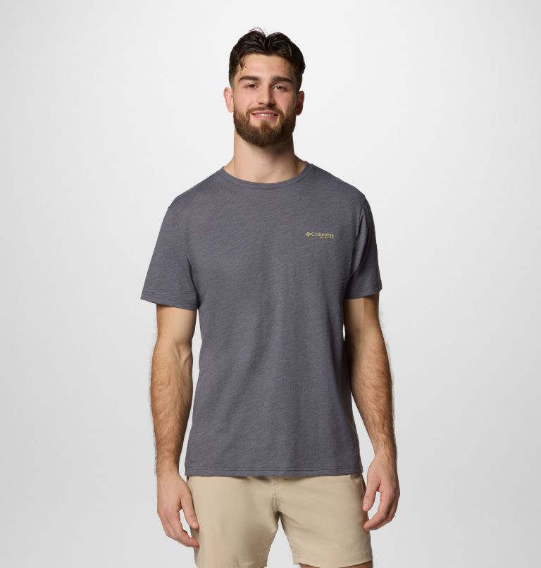 Men's PFG Uncharted Graphic Technical T-Shirt, Color: Shark Heather, PFG Swamp Shack, image 2
