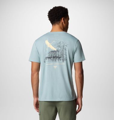 Men's PFG Uncharted Graphic T-Shirt, Color: Crushed Blue Heather, PFG Swamp Shack, image 1