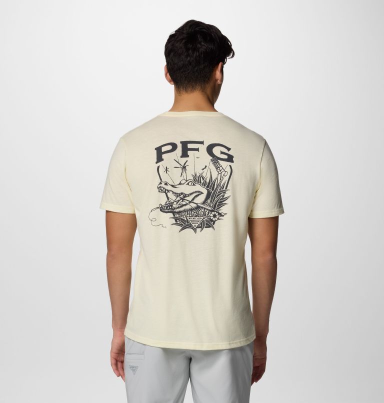 Men's PFG Uncharted Graphic Technical T-Shirt, Color: Lemon Wash Heather, PFG Gear Gator, image 1