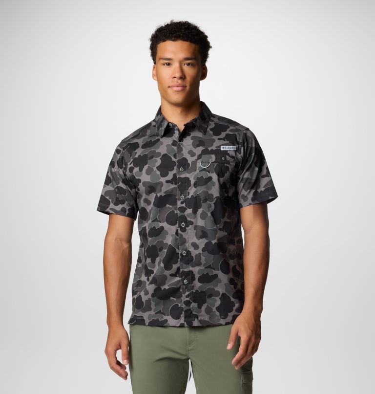 Men's PFG Wild Cast Camp Shirt, Color: Black Deltahunter Camo, image 1