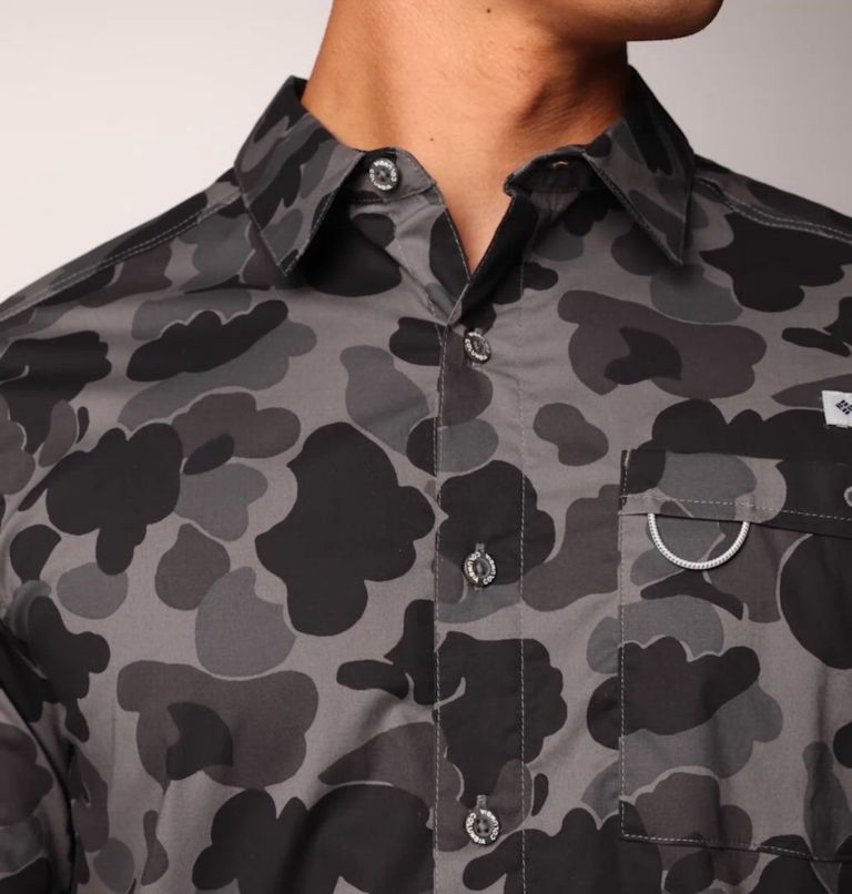 Men's PFG Wild Cast Camp Shirt, Color: Black Deltahunter Camo