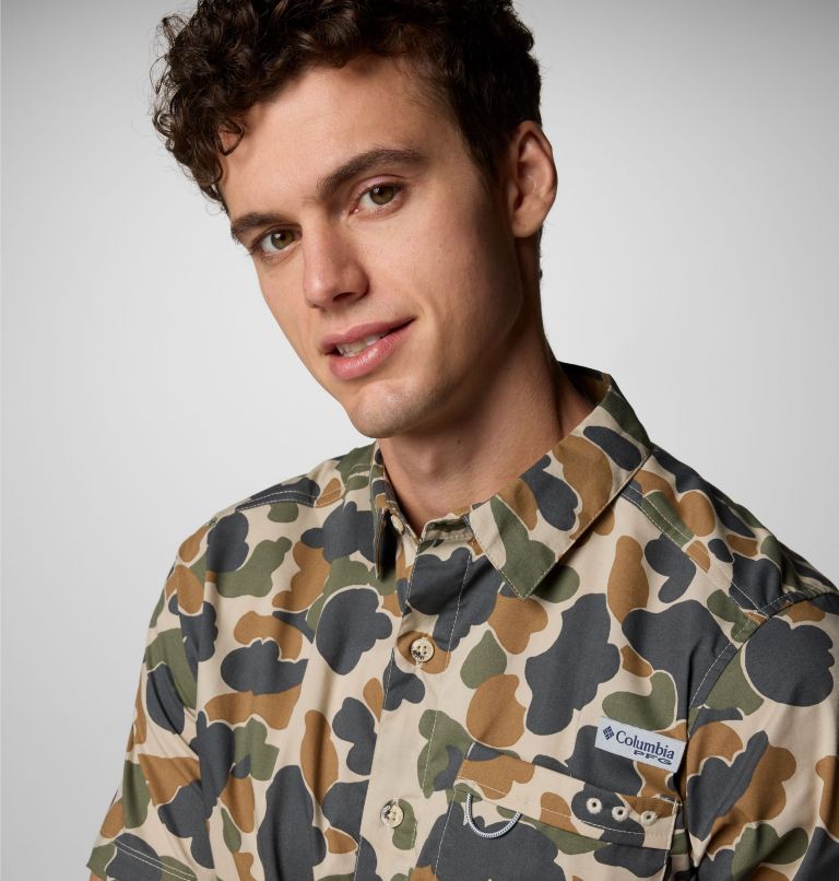 Men's PFG Wild Cast Camp Shirt, Color: Fossil Deltahunter Camo, image 5