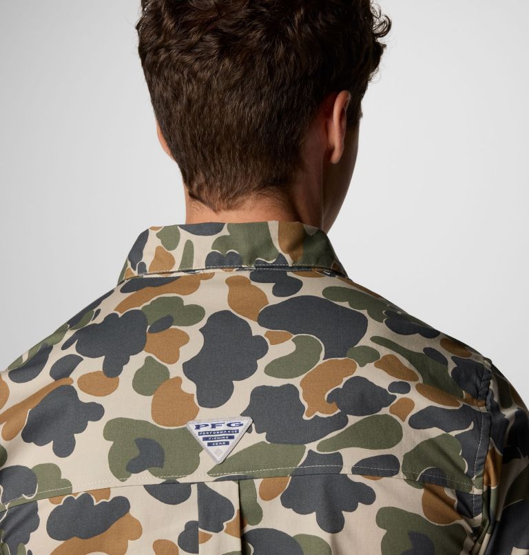 Men's PFG Wild Cast Camp Shirt, Color: Fossil Deltahunter Camo, image 6