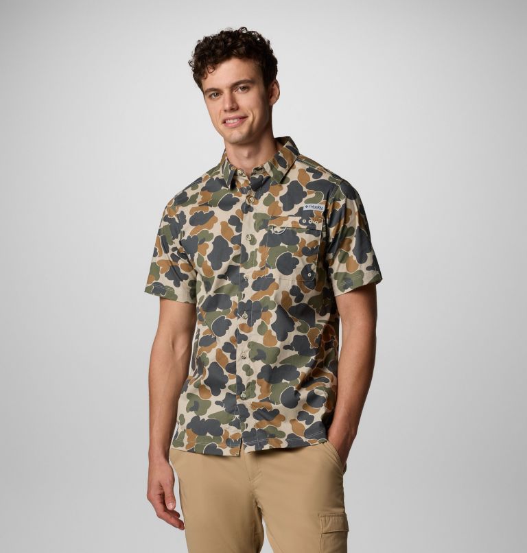 Men's PFG Wild Cast Camp Shirt, Color: Fossil Deltahunter Camo, image 1