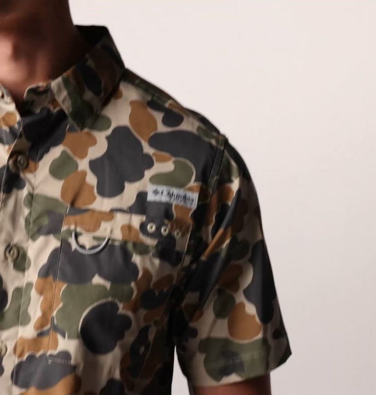 Men's PFG Wild Cast Camp Shirt, Color: Fossil Deltahunter Camo