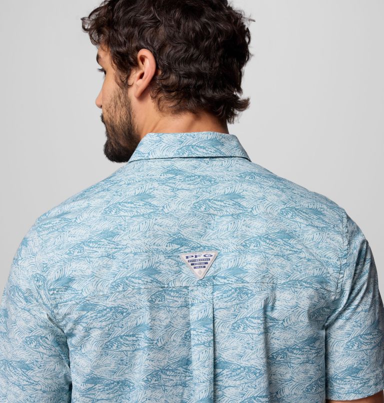 Men's PFG Wild Cast Camp Shirt, Color: Crushed Blue Pez Gallo, image 6