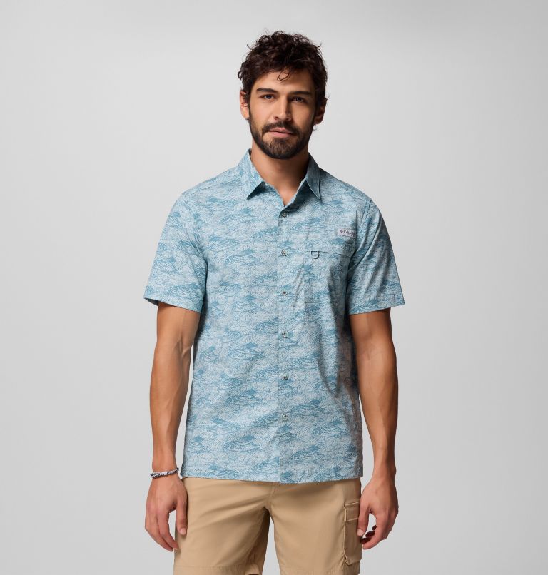 Men's PFG Wild Cast Camp Shirt, Color: Crushed Blue Pez Gallo, image 1