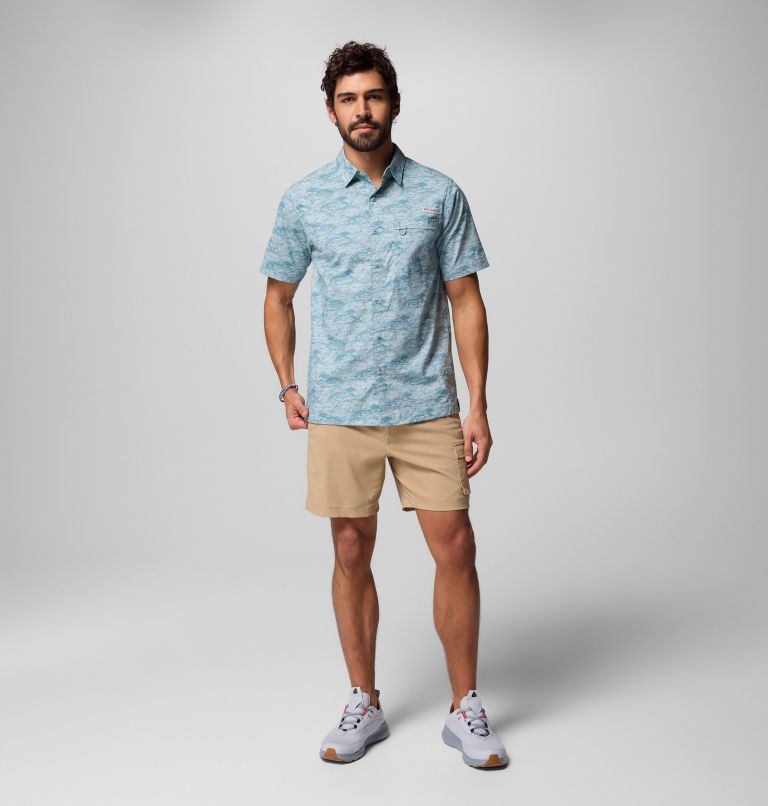 Men's PFG Wild Cast Camp Shirt, Color: Crushed Blue Pez Gallo, image 2