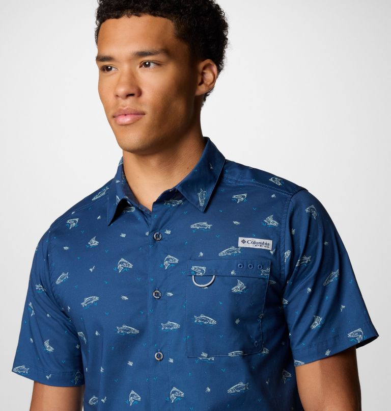 Men's PFG Wild Cast Camp Shirt, Color: Carbon Troutopia, image 5