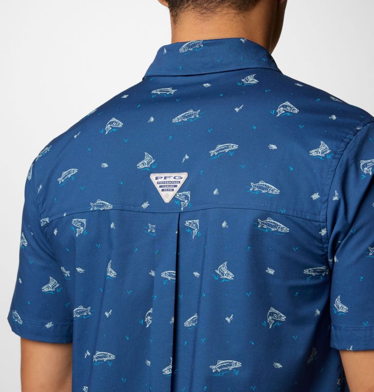 Men's PFG Wild Cast Camp Shirt, Color: Carbon Troutopia, image 6