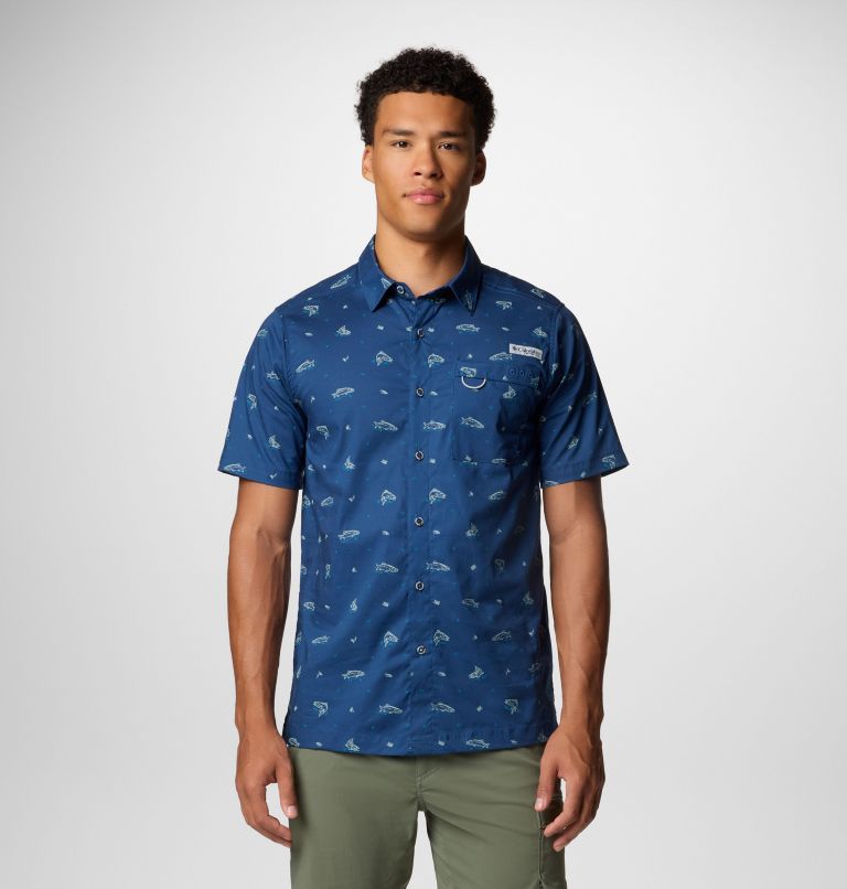 Men's PFG Wild Cast Camp Shirt, Color: Carbon Troutopia, image 1